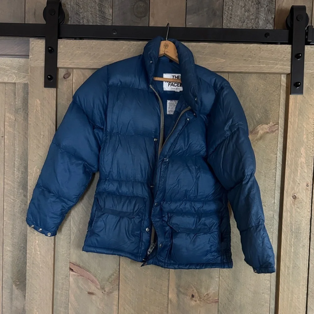 Vintage The North Face brown label down fill blue puffer jacket RARE SIZE XXS